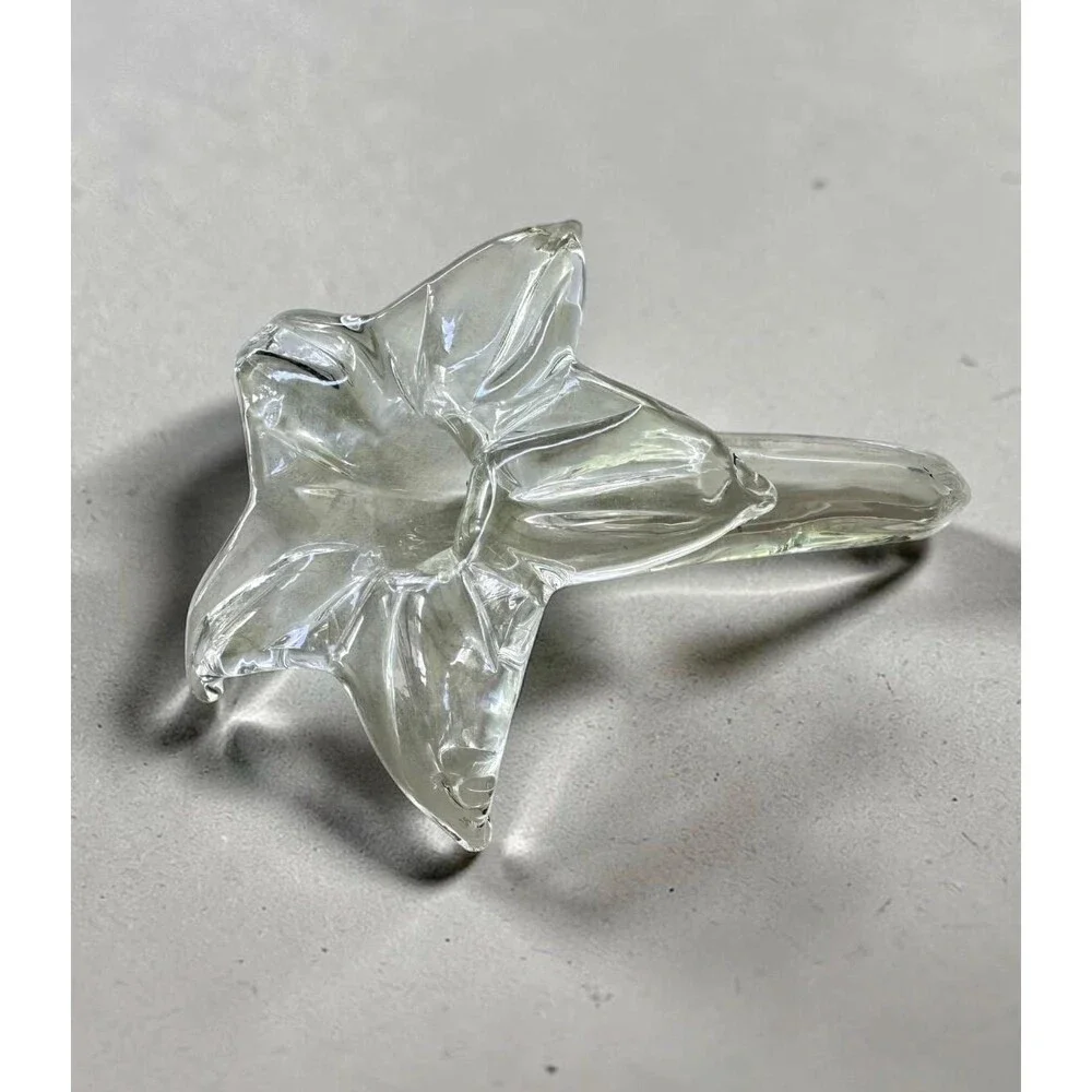 Vintage Clear Art Glass Lily Flower Vase Mid-Century Modern Floral Blossom